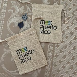 Meet Puerto Rico Small Burlap Pouches and Pins 5 1/2” x 7” $6 for 2!